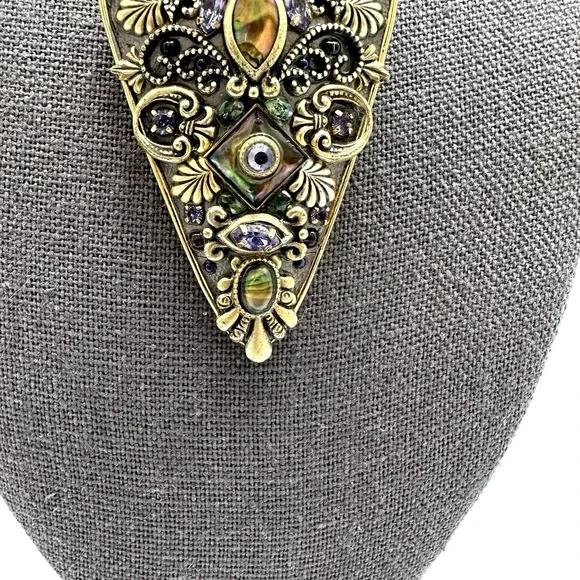 Michal Golan Stamp Brooch Pendant Gold Tone Multi Stone Statement Vintage Style - Picture 5 of 12